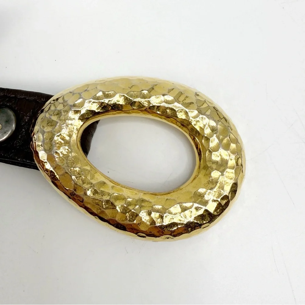 Alexis King Vintage Brown Leather Belt with Texturee Gold Buckle